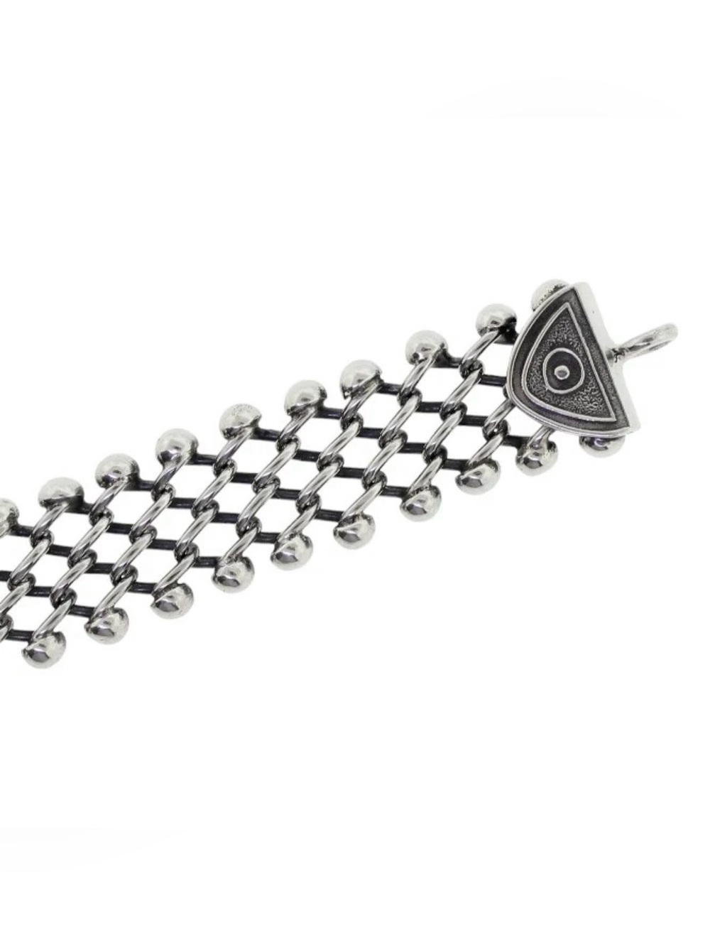 Vintage Tabra Bone Carved Cat Charm & Tabra Silver 925 Connector Bracelet Chain - Picture 6 of 11